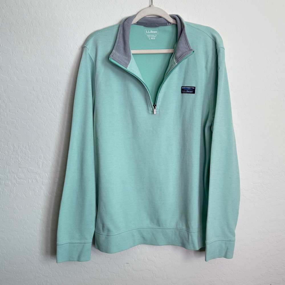 L.L. Bean Mens Large Mint Green Comfort Stretch Performance Quarter-Zip Pullover